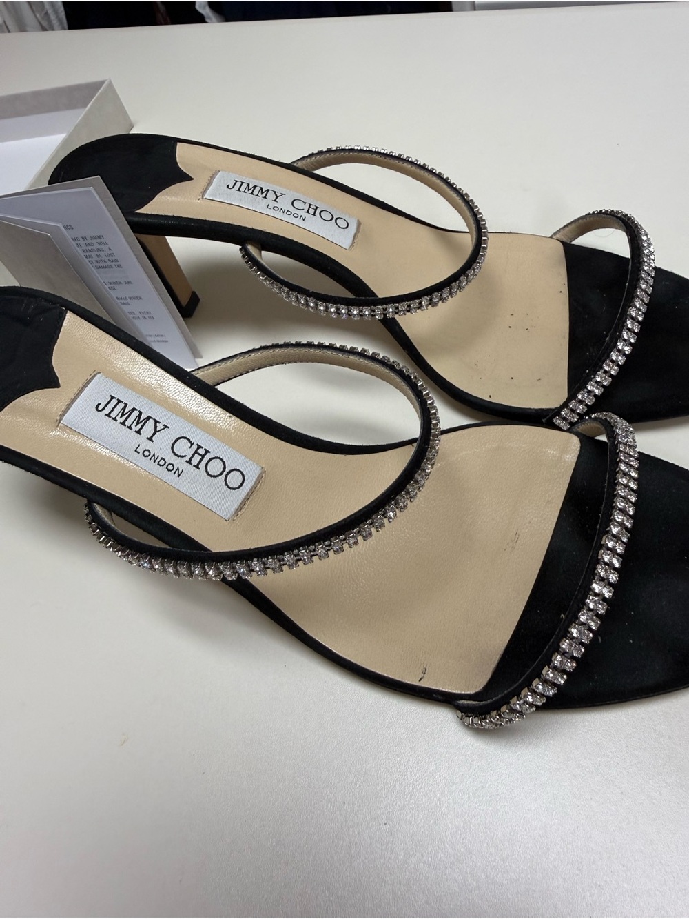 Jimmy Choo Black Suede Crystal-Trim Slide Sandals